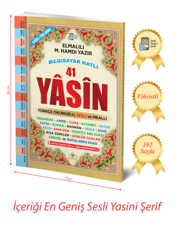Fihristli 41 Yasin Bilgisayar Hatli Turkce Okunuşlu ve Mealli (Orta Boy)